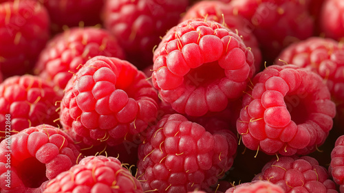 Fresh, juicy raspberries in vibrant red color