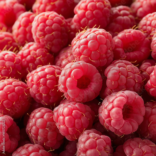 Fresh raspberries piled together, vibrant and juicy