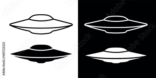 UFO icon. Symbol of fantasy, mysticism or space.Flying saucer, attribute of an alien or extraterrestrial civilization. Spacecraft.
