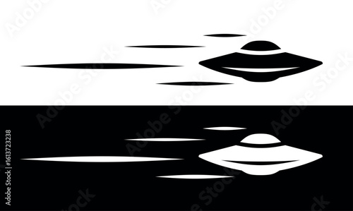 UFO icon. Symbol of fantasy, mysticism or space.Flying saucer, attribute of an alien or extraterrestrial civilization. Spacecraft.