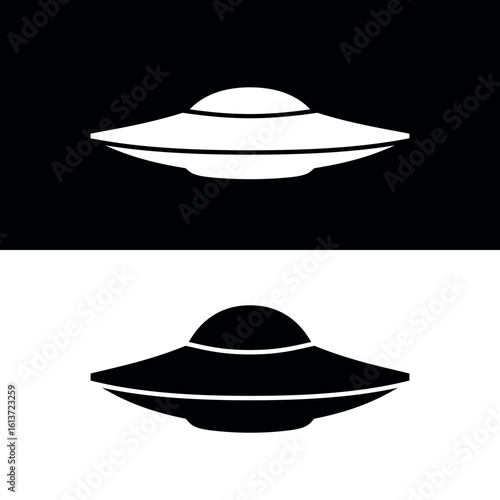 UFO icon. Symbol of fantasy, mysticism or space.Flying saucer, attribute of an alien or extraterrestrial civilization. Spacecraft.