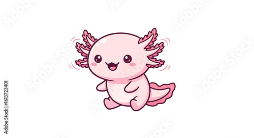 Cute pastel axolotl icon with happy face and soft rounded body floating gently