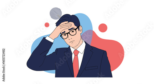 Frustrated businessman in a suit holding his head in his hands experiencing stress or a headache feeling overwhelmed by work responsibilities