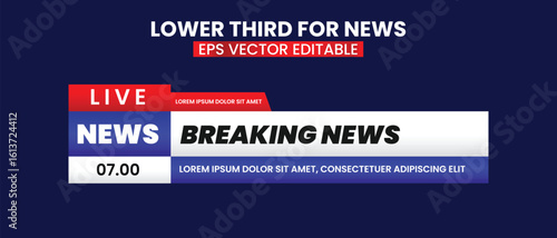 Lower third tv header, headline and news bars. Vector modern colorful red blue white. video title or television news bar isolated template.	

