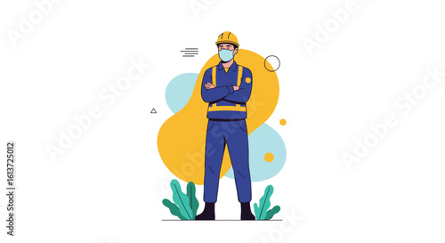 Worker safety and protection during pandemic times with professional attire and personal equipment