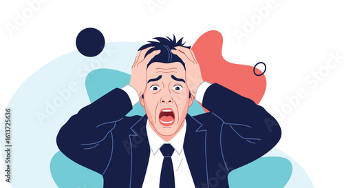 Man holding his head in disbelief overwhelmed by a difficult situation feeling extreme stress and anxiety