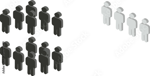 Two groups of people one black and one white on a white background