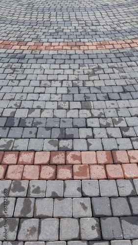 Circular Paving Stones with Red Accent