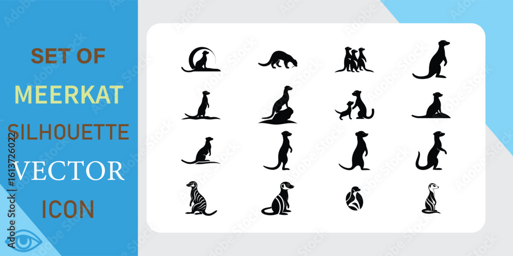 Naklejka premium Set of Meerkat Silhouettes Vector Icons Featuring Various Poses