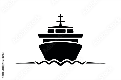 Black ship sailing on wavy water boat vessel