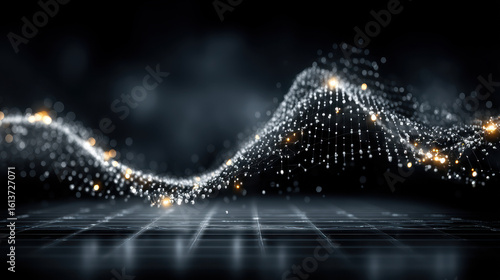 Dynamic visualization of graph-based AI learning from structured knowledge with flowing data links and futuristic UI elements