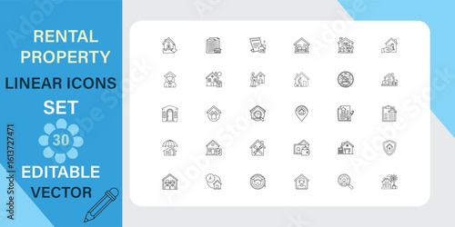 Rental property linear icons set for real estate business
