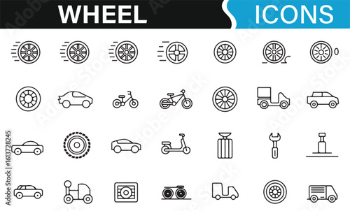 Vehicle, Tire, and Wheel Icons for Transportation and Mobility Applications