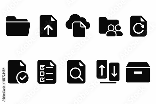 Set of black and white minimalistic document icons for user interface