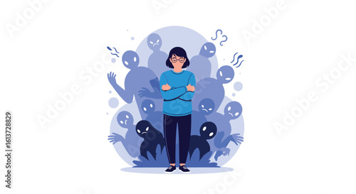 A person standing strong against their inner demons and fears with determination and resilience