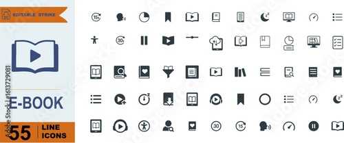 E-Book Icon Set for Digital Reading, Online Libraries, and Educational UI Design