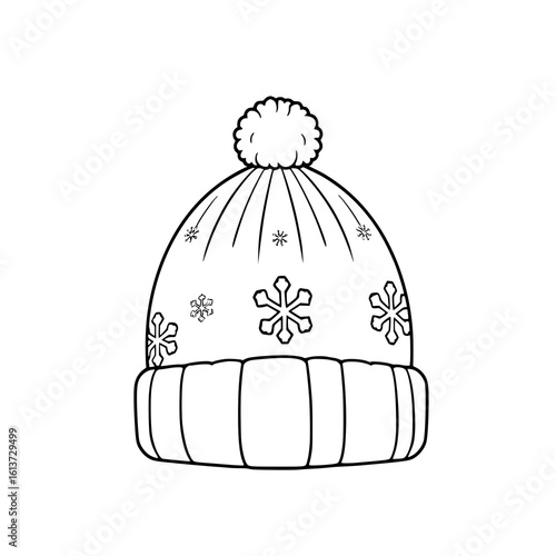 Cozy Winter Knit Hat: Line Art Illustration for Kids' Coloring Pages, Winter Fashion Designs, and Festive Apparel Branding