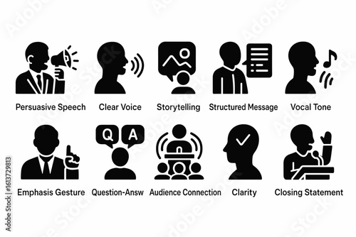 Set of black speech communication icons in flat style