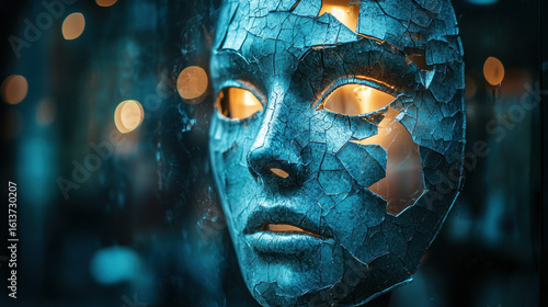 Mirror reflection exposes impostor syndrome with anxious gaze and dramatic lighting