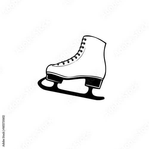 Graceful Figure Skates: Black and White Illustration of Ice Skates for Winter Sports, Fashion, and Design Projects