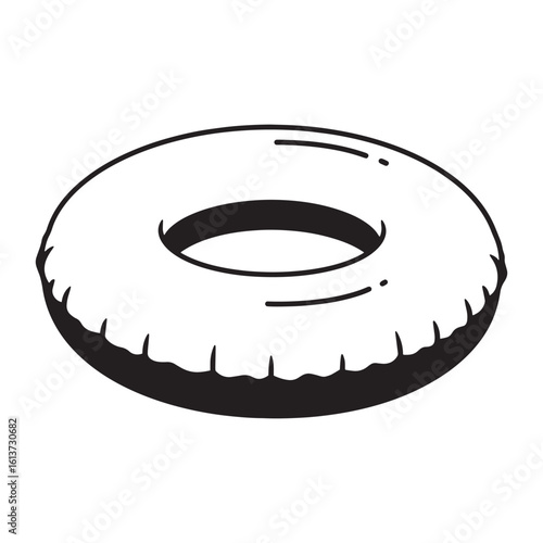 Black and white illustration of an inflatable pool float ring for summer fun and relaxation.