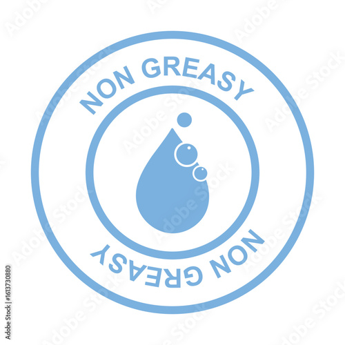 Oil-Free Packaging Icon – No Greasy Symbol Badge Design in Blue