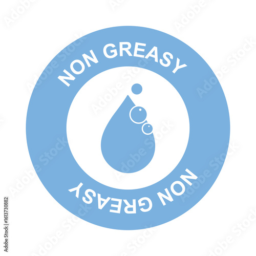 Oil-Free Packaging Icon – No Greasy Symbol Badge Design in Blue
