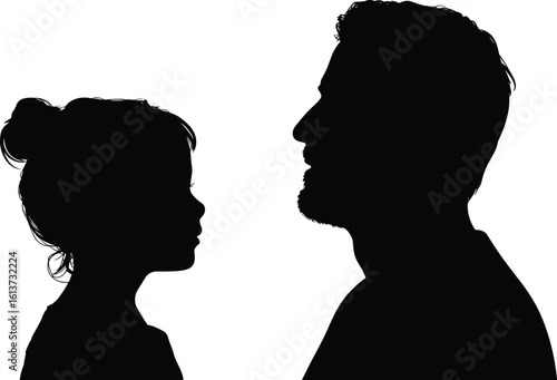 Father and daughter silhouette — side profile family vector illustration, dad and child bonding, fatherhood clipart for cards