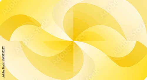 A radiant abstract background with soft, translucent yellow curves swirling symmetrically from a central point, creating a pinwheel effect.