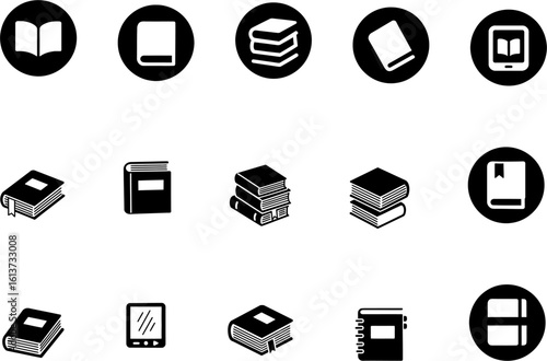 Black Circle Book Reading Education Library Icons Vector Collection Academic Learning Literature Symbols Set generative ai.