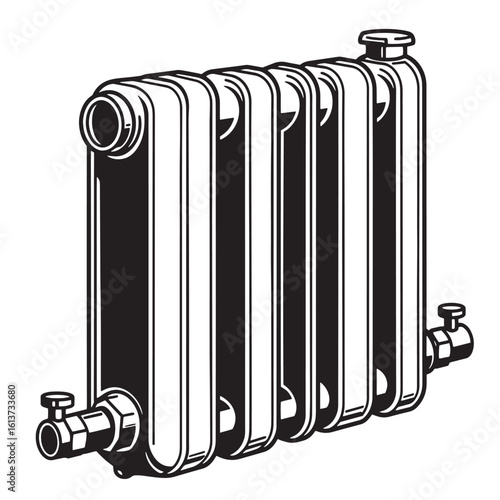 Classic black and white illustration of a traditional vintage cast iron radiator