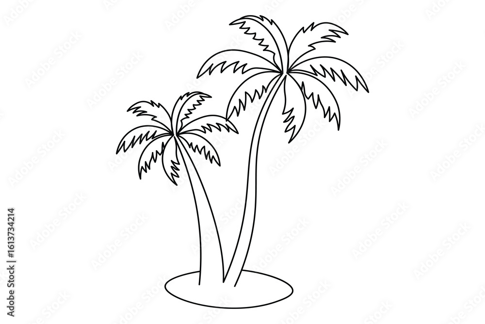 Obraz premium Single line palm tree vector illustration with minimalist outline design on white background