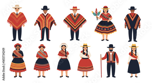 Diverse group of people wearing traditional andean clothing and hats demonstrating cultural heritage and ethnic diversity