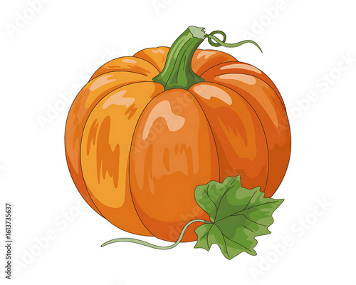 Fresh Autumn Pumpkin Illustration with Leaf