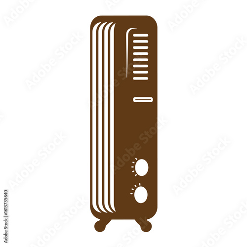 Minimalist illustration of a brown electric radiator providing warmth and comfort in cold weather