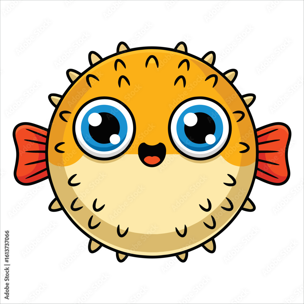 Fototapeta premium Vector illustration of cute sea fish cartoon character flat design isolated on transparent background. Ideal for kids, ocean, marine, and aquatic themes.