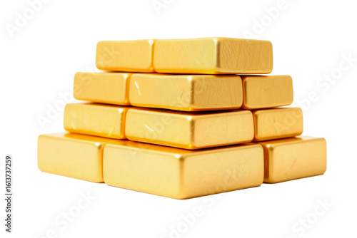 Stack of gold bricks on transparent background 