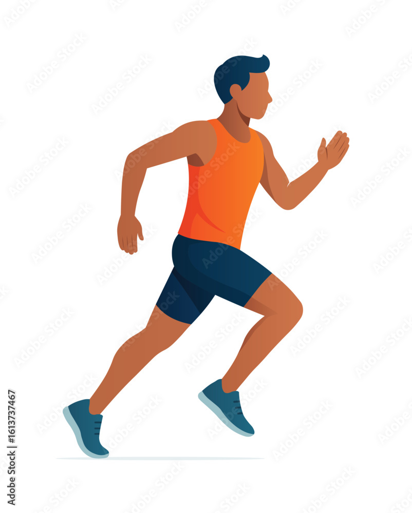 Fototapeta premium Runner Sprinting in Orange and Blue Sportswear