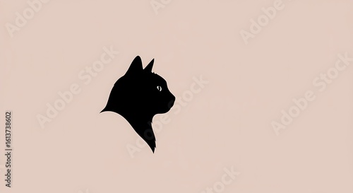 A minimalist black silhouette of a cat's head in profile against a light beige background.