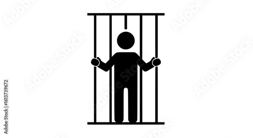A person behind bars minimalist black and white icon