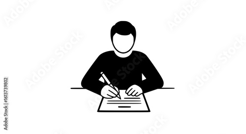 A person signing a document minimalist black and white icon