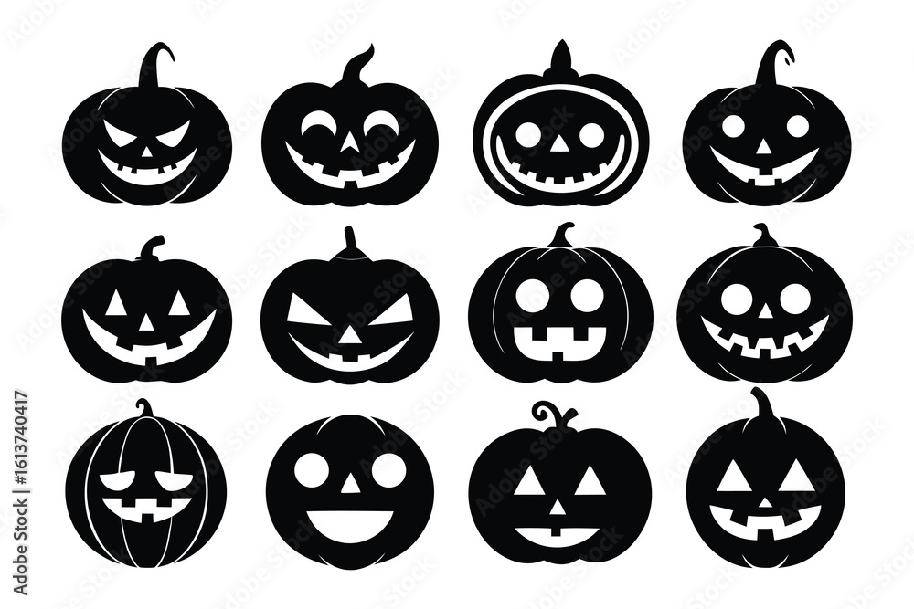 Halloween pumpkin faces vector set of jack o lanterns