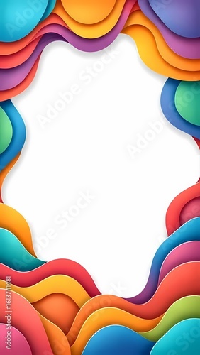 Bright, fun, and colorful, this abstract rainbow background with a round border design is perfect for a festive birthday or holiday celebration card illustration