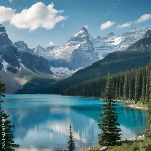 Emerald Lake and Majestic Mountains Under a Sunny Sky