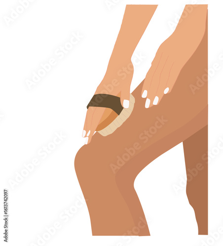 dry body brush. dry massage, scrubbing skin with natural wooden Brush. Anti Cellulite Massage. 