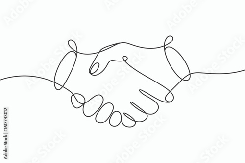 Continuous line drawing of two hands shaking isolated on white background