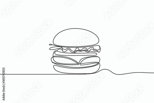 Minimalist line art hamburger isolated on white background