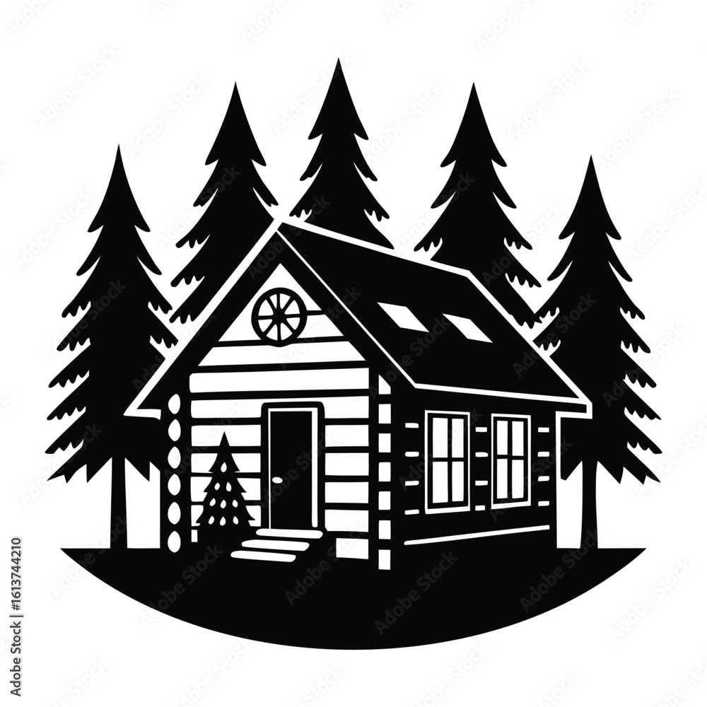 Naklejka premium Log Cabin House in The Woods vector art