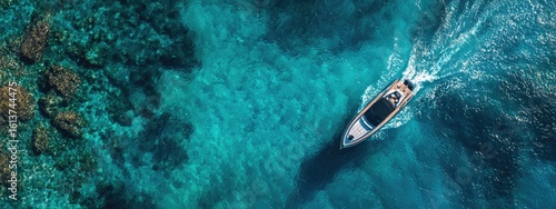 High-angle view of a boat on turquoise water