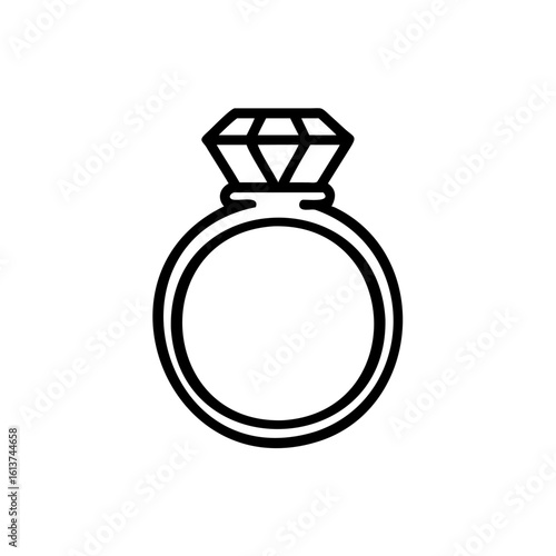 Single outline ring with faceted diamond icon jewelry symbol